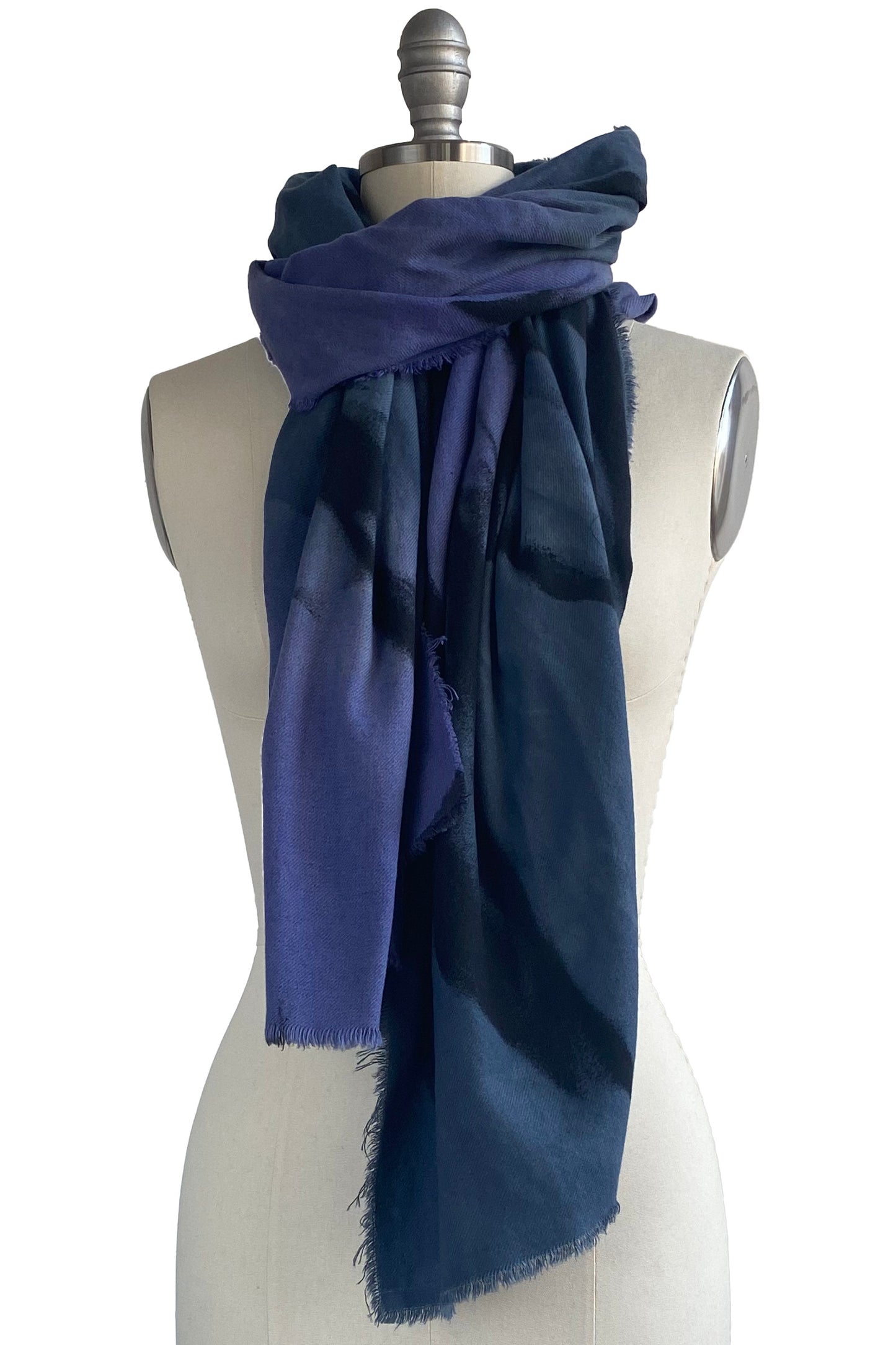Cotton Twill Weave Shawl w/ Spray Dye - Purple, Blue & Black