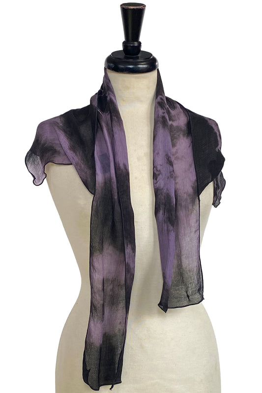 Crinkle Chiffon Krazy Scarf w/ Shibori Dye - Purple & Black