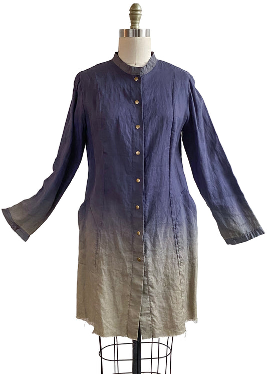 Hampton Coat in Linen w/ Ombre Dye - Navy & Silver - Medium