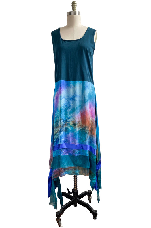 Montmartre Dress w/ Strip Skirt - Teal & Painted Blues - Medium