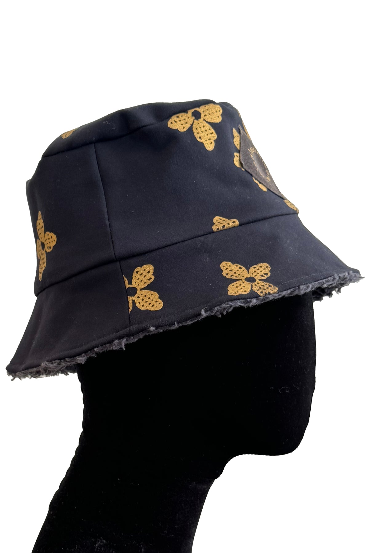 KB x Alquimie Studio Reversible Sherpa Bucket Hat | Organic Cotton Sherpa & Ponte Knit | Quatrefoil Print Lining | Navy