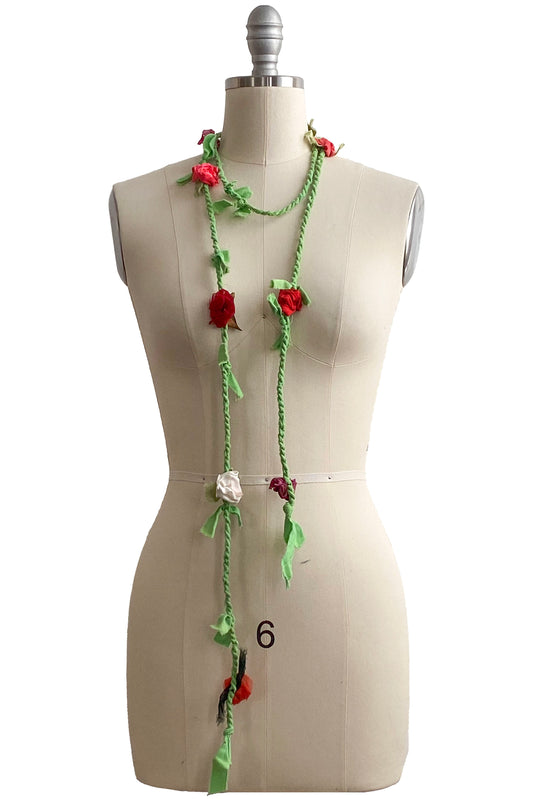 Hand Twisted Rope Lariat w/ Flowers - Red, Pink, Purple, White