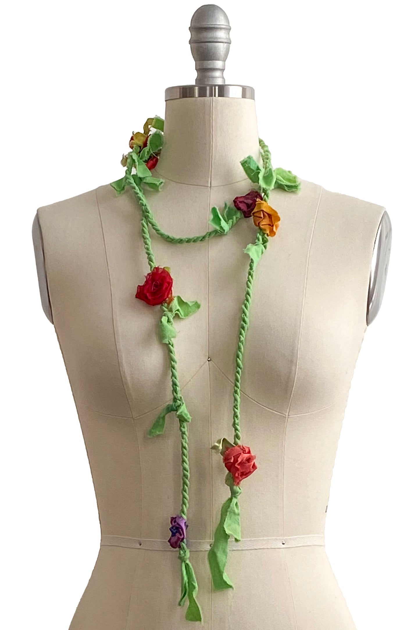 Hand Twisted Rope Lariat w/ Flowers - Purple, Coral, Golden, Red