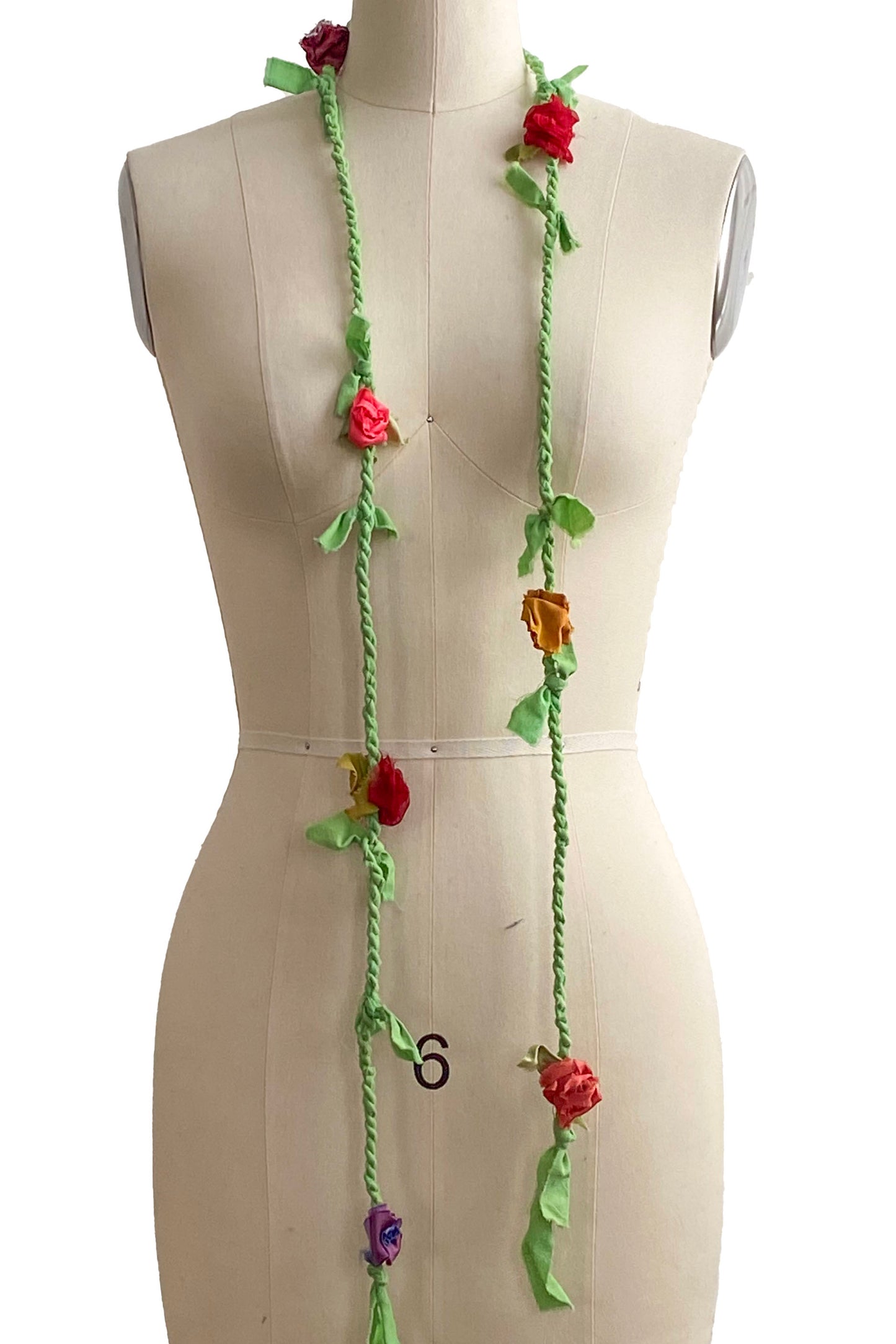 Hand Twisted Rope Lariat w/ Flowers - Purple, Coral, Golden, Red