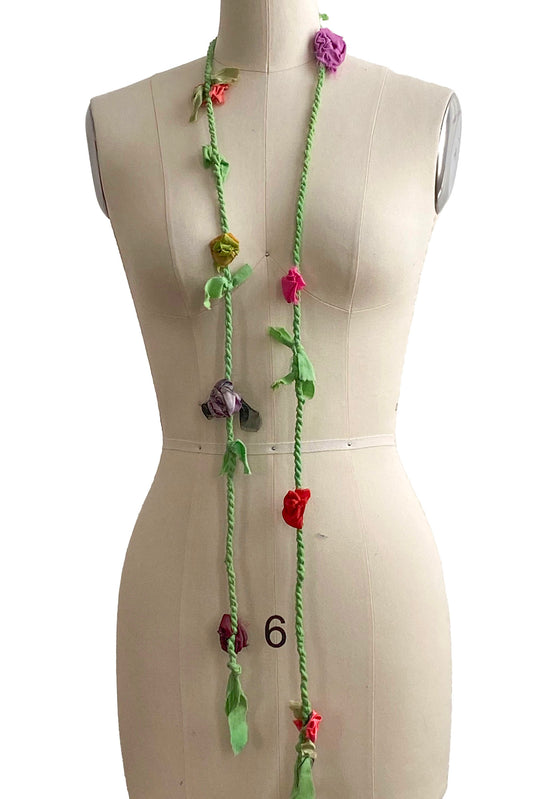 Hand Twisted Rope Lariat w/ Flowers - Red, Purple, Pink, Green