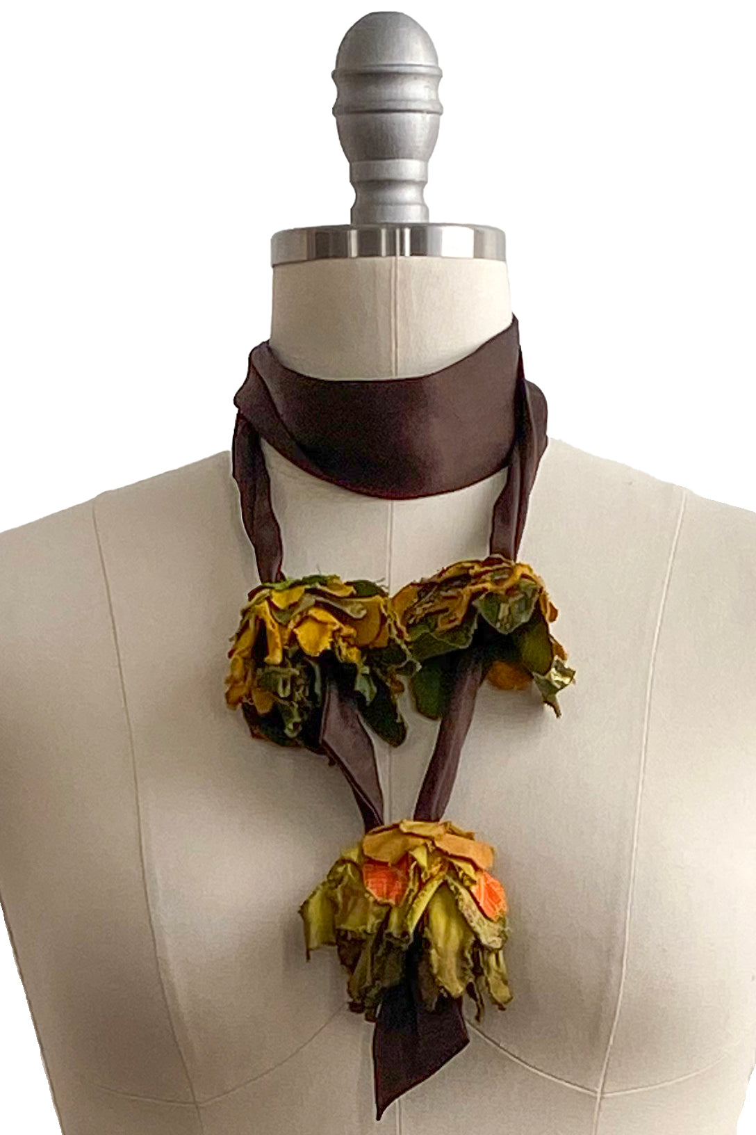 Lariat in w/ Cotton Flowers | Gold & Brown