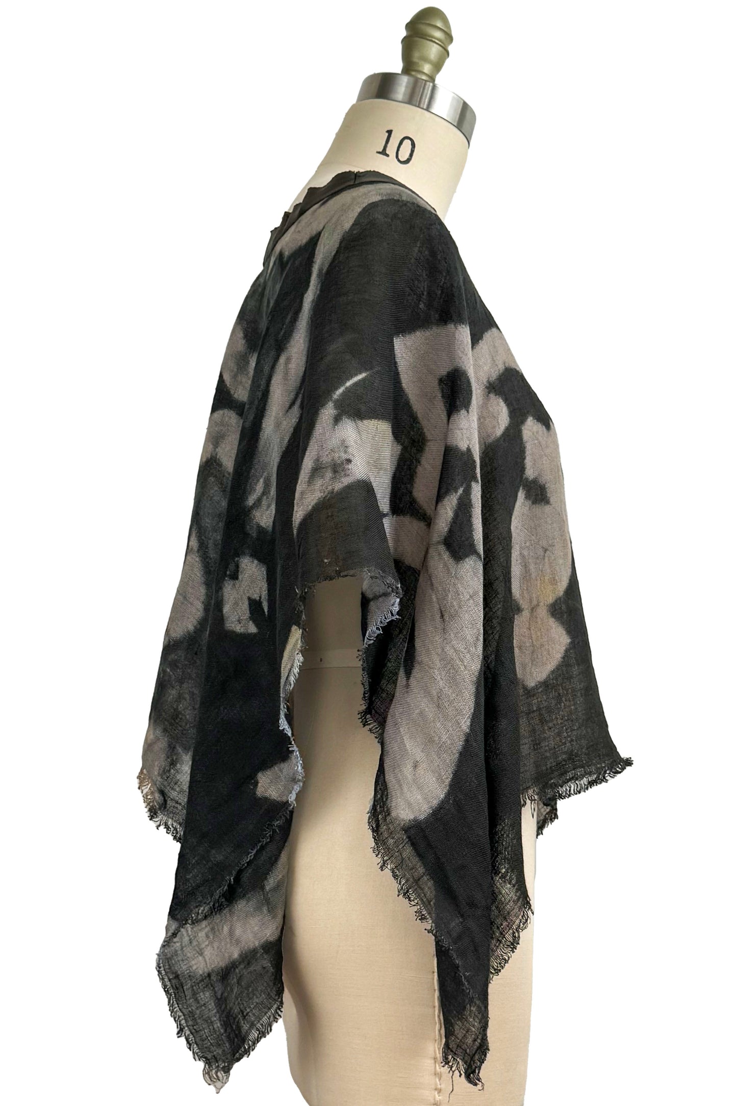 Open Weave Linen Poncho w/ Itajime Dye - Black & Grey