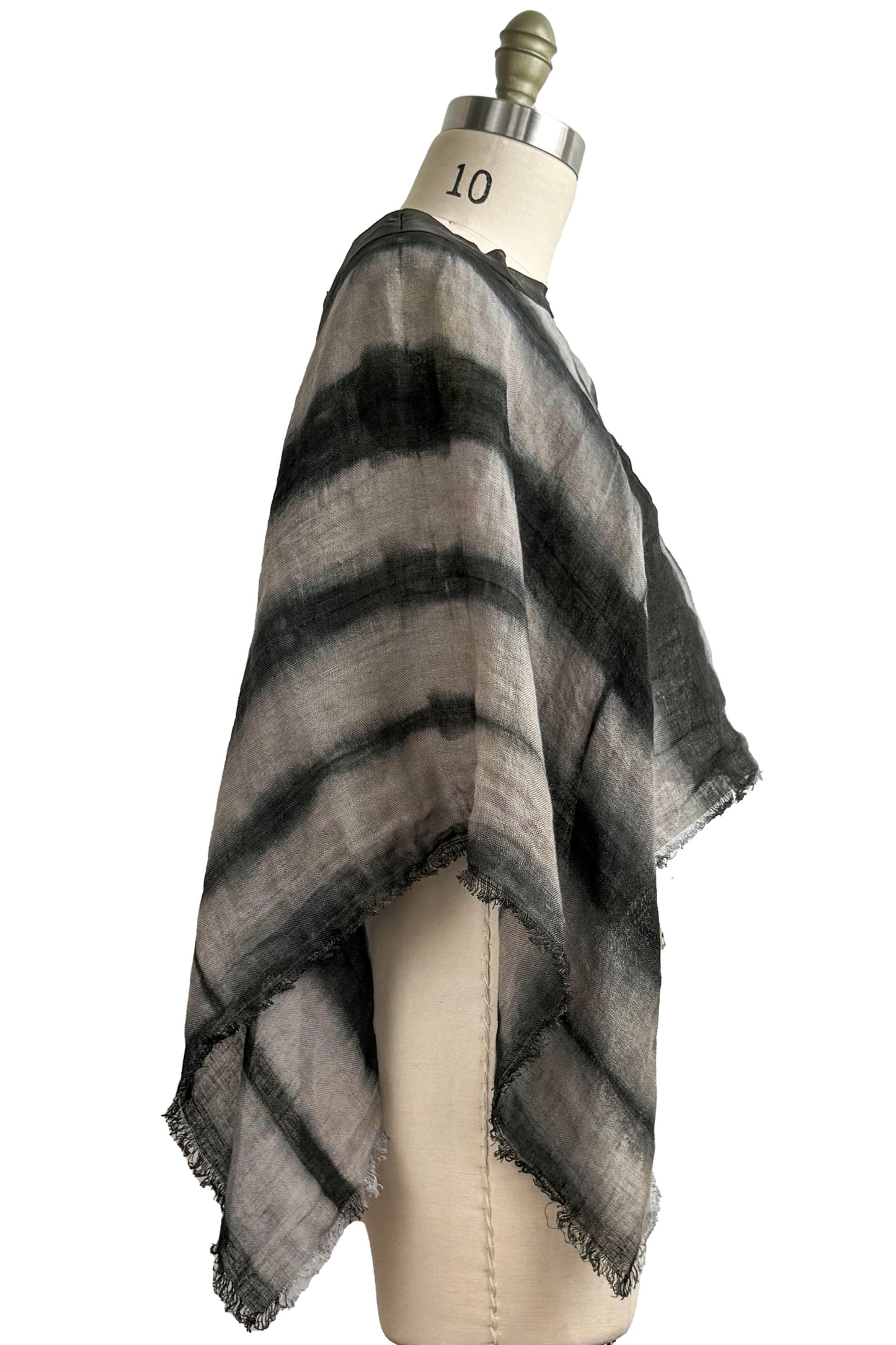 Open Weave Linen Poncho w/ Itajime Dye - Grey & Black