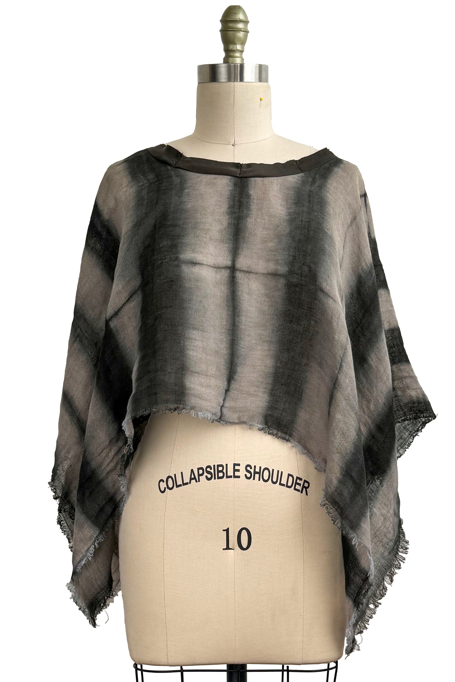 Open Weave Linen Poncho w/ Itajime Dye - Grey & Black