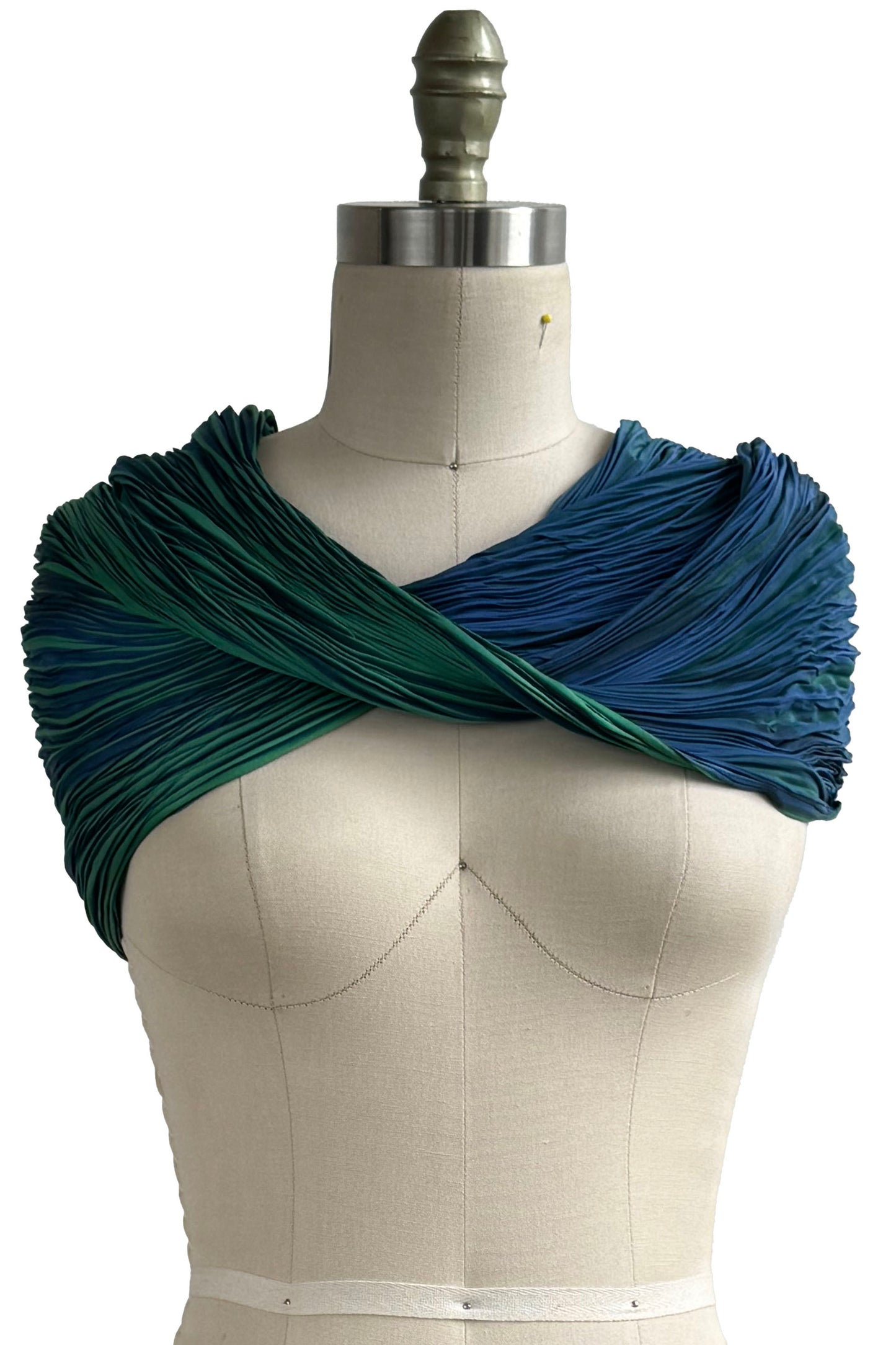 Shibori Pleated Silk Cowl - Turquoise & Blue