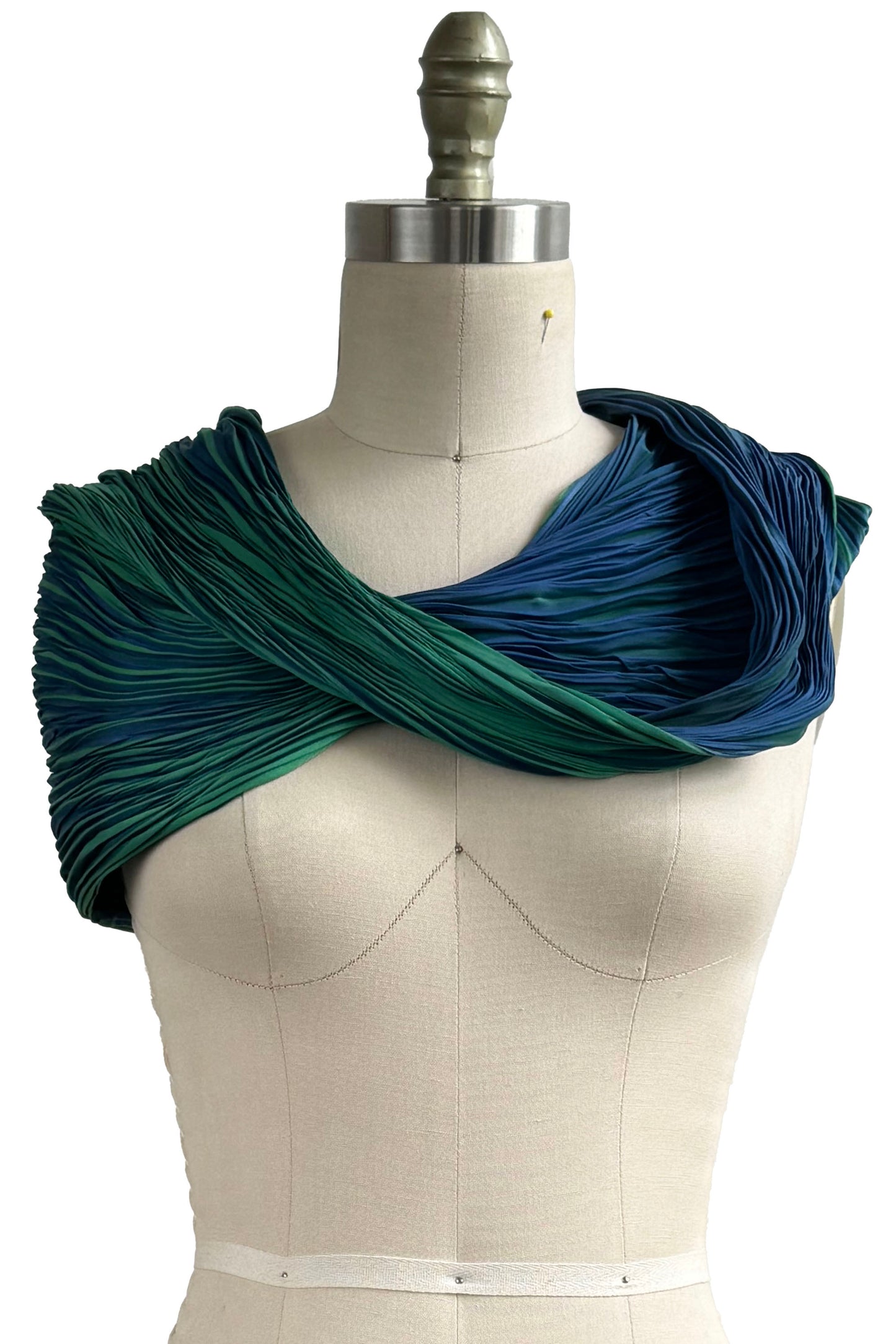 Shibori Pleated Silk Cowl - Turquoise & Blue