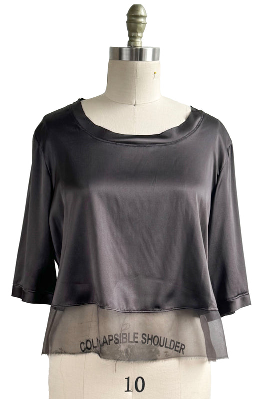 Marais Top in Stretch Silk & Silk Georgette - Charcoal - Large