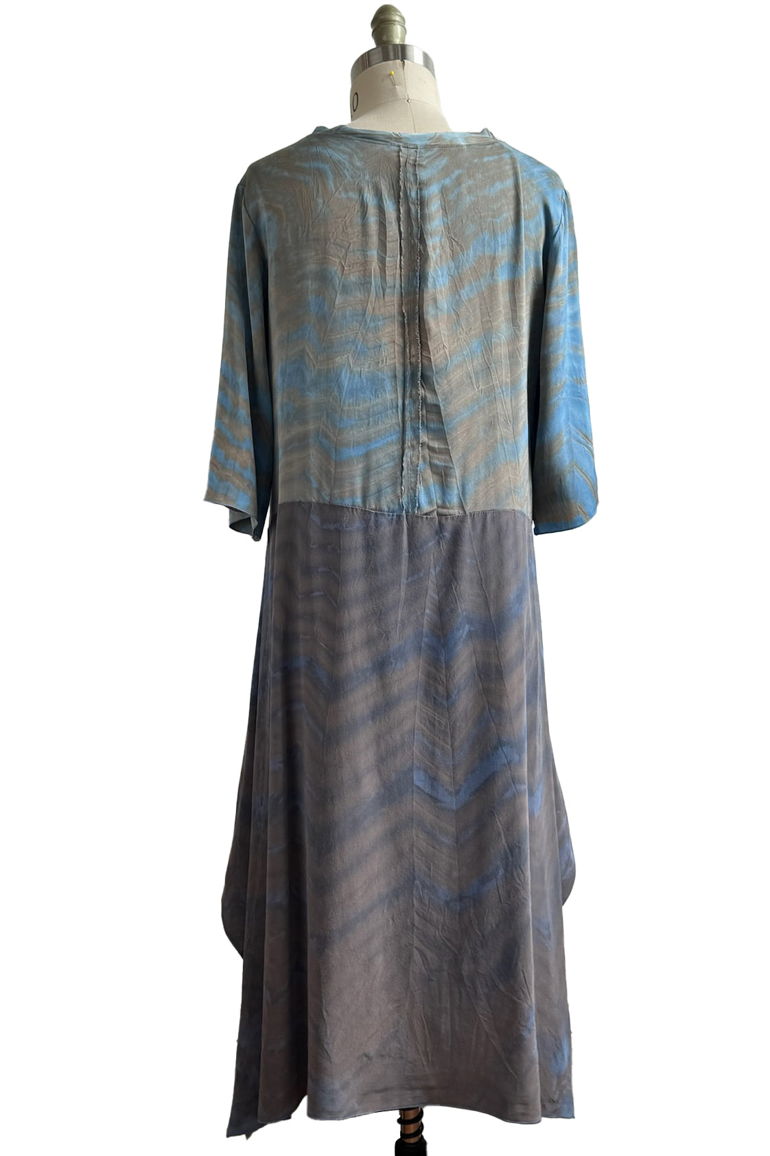 Marais Dress in Stretch Silk & Crepe De Chine w/ Shibori Arashi - Blue & Grey - M/L