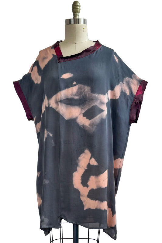 Petra Tunic Silk Georgette w/ Itajime Dye - Charcoal Navy & Light Pink - Medium