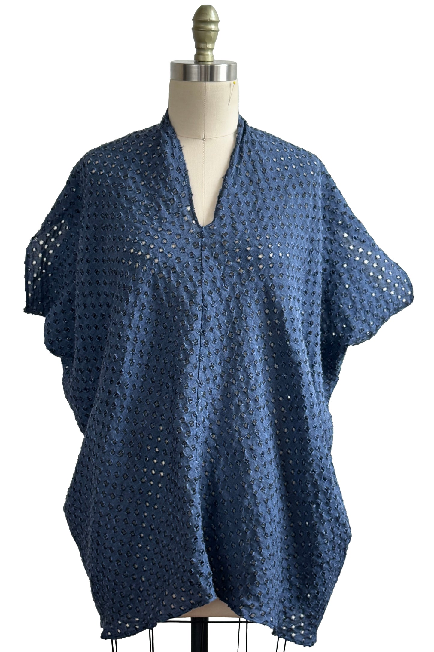 Origami Top in Die Cut Cotton - Indigo Dyed - Small