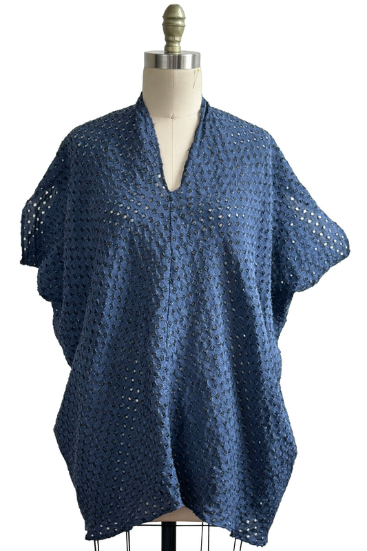 Origami Top in Die Cut Cotton - Indigo Dyed - Small