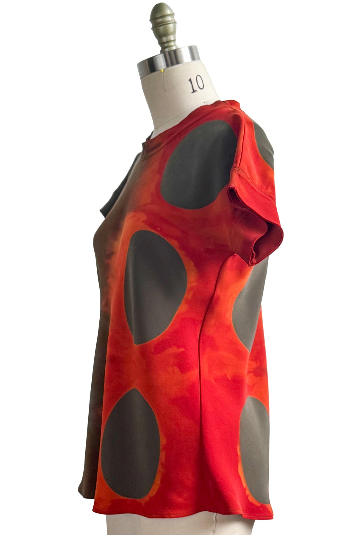 Anne-Marie Bias Top | Silk Georgette | Itajime Dyed | Orange & Grey | Medium
