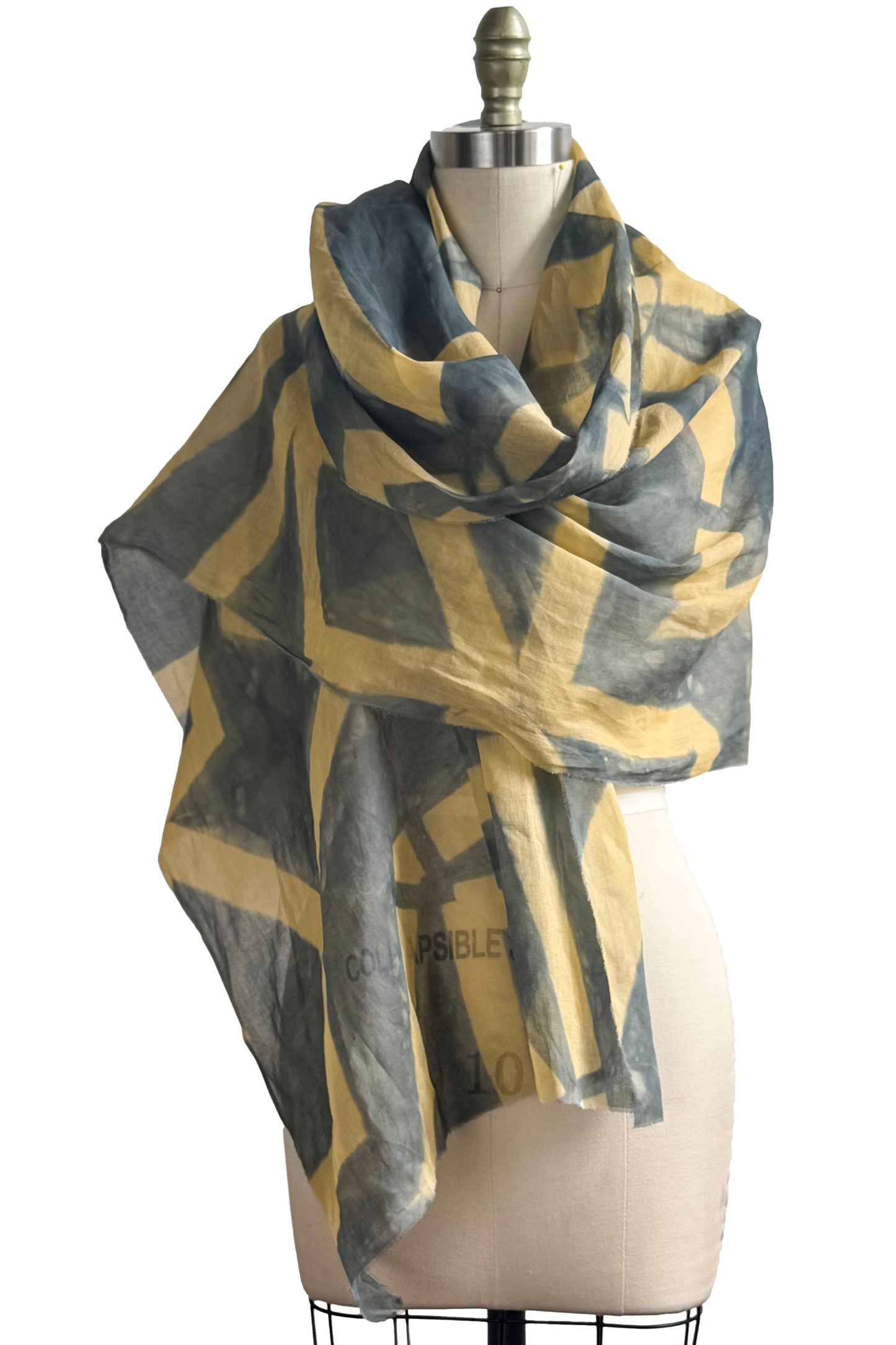 Shawl in Cotton w/ Itajime Dye - Blue & Natural