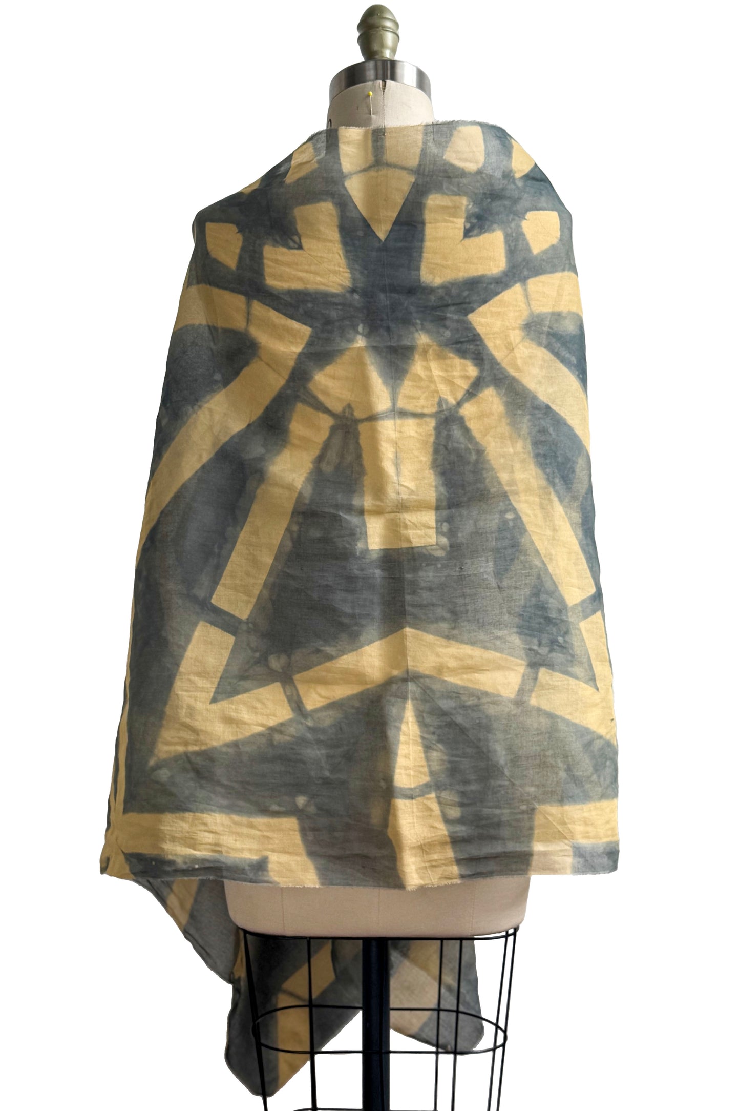Shawl in Cotton w/ Itajime Dye - Blue & Natural