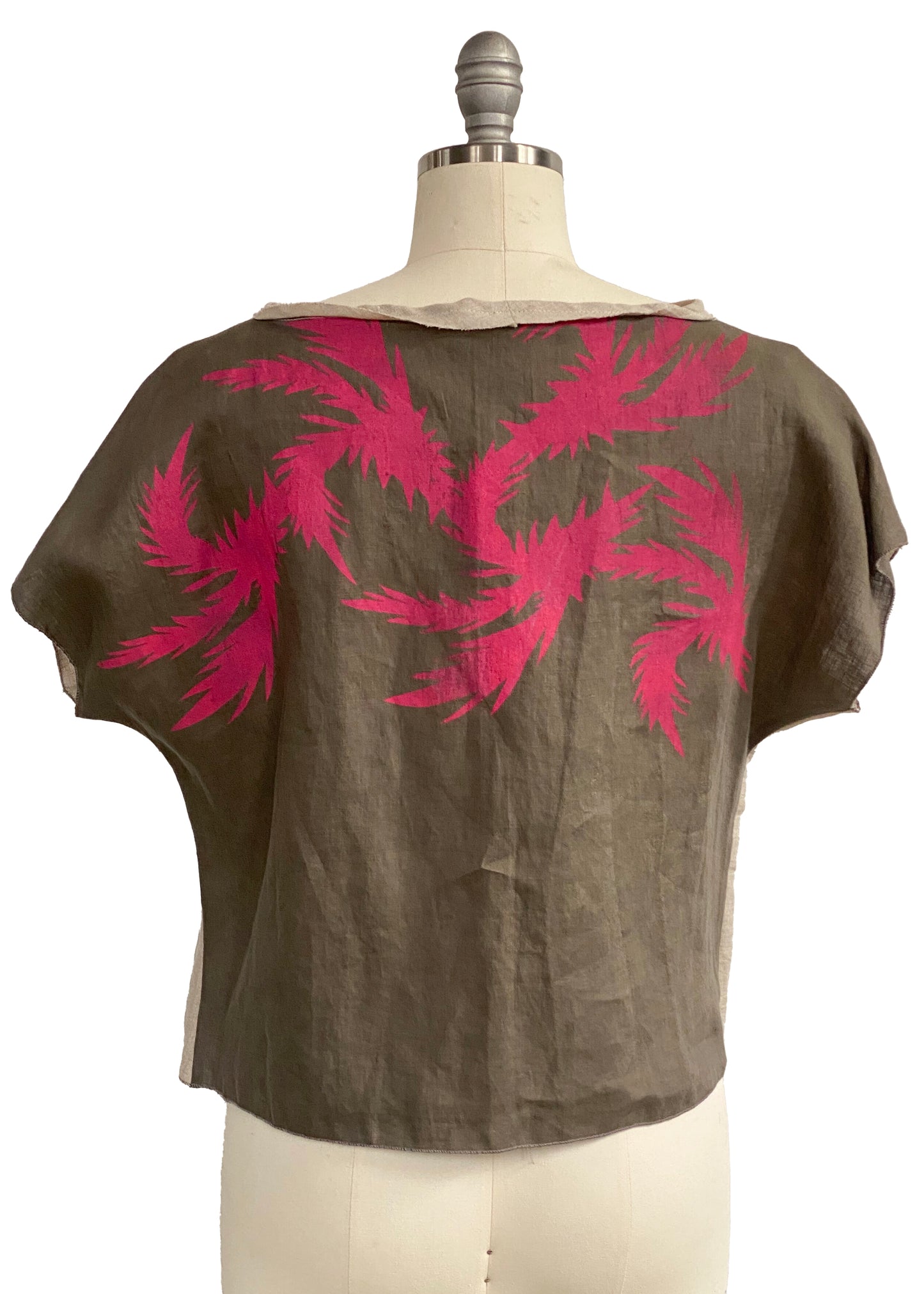 Jen Top in Linen w/ Thistle Print - Flax, Stone & Pink - Small