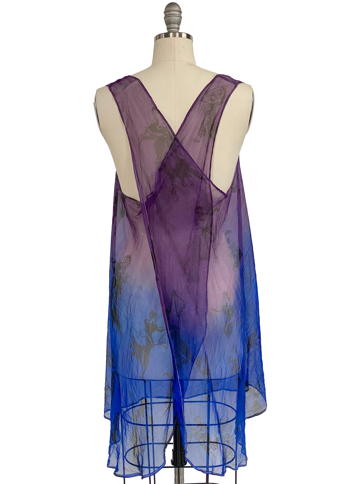 Apron Dress in Silk Organza | Muses Print - Blue & Purple