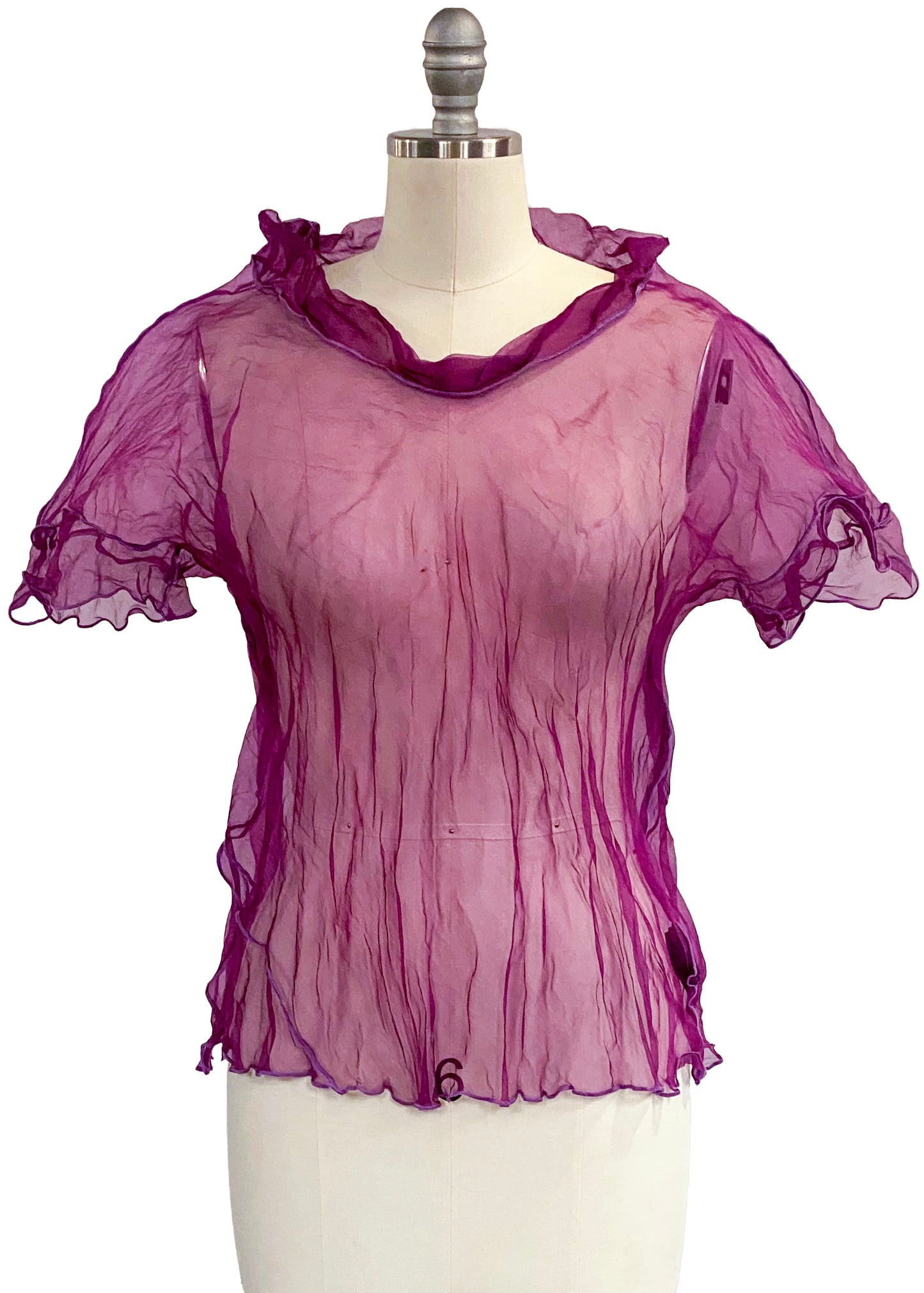 Athena Top in Silk Organza w/ Serged Sleeve - Fuchsia - Small