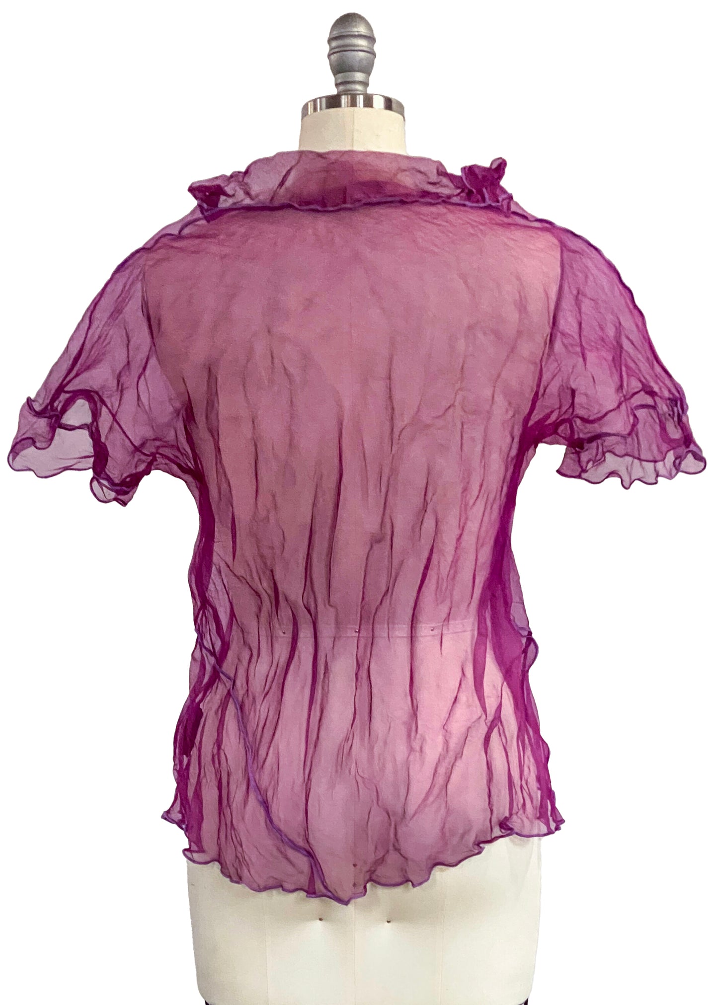 Athena Top in Silk Organza w/ Serged Sleeve - Fuchsia - Small