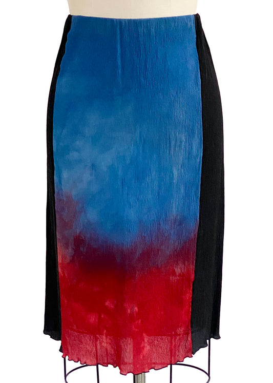 Crinkle Crepe Silk Knee Length Tube Skirt - Black, Red & Blue - Medium