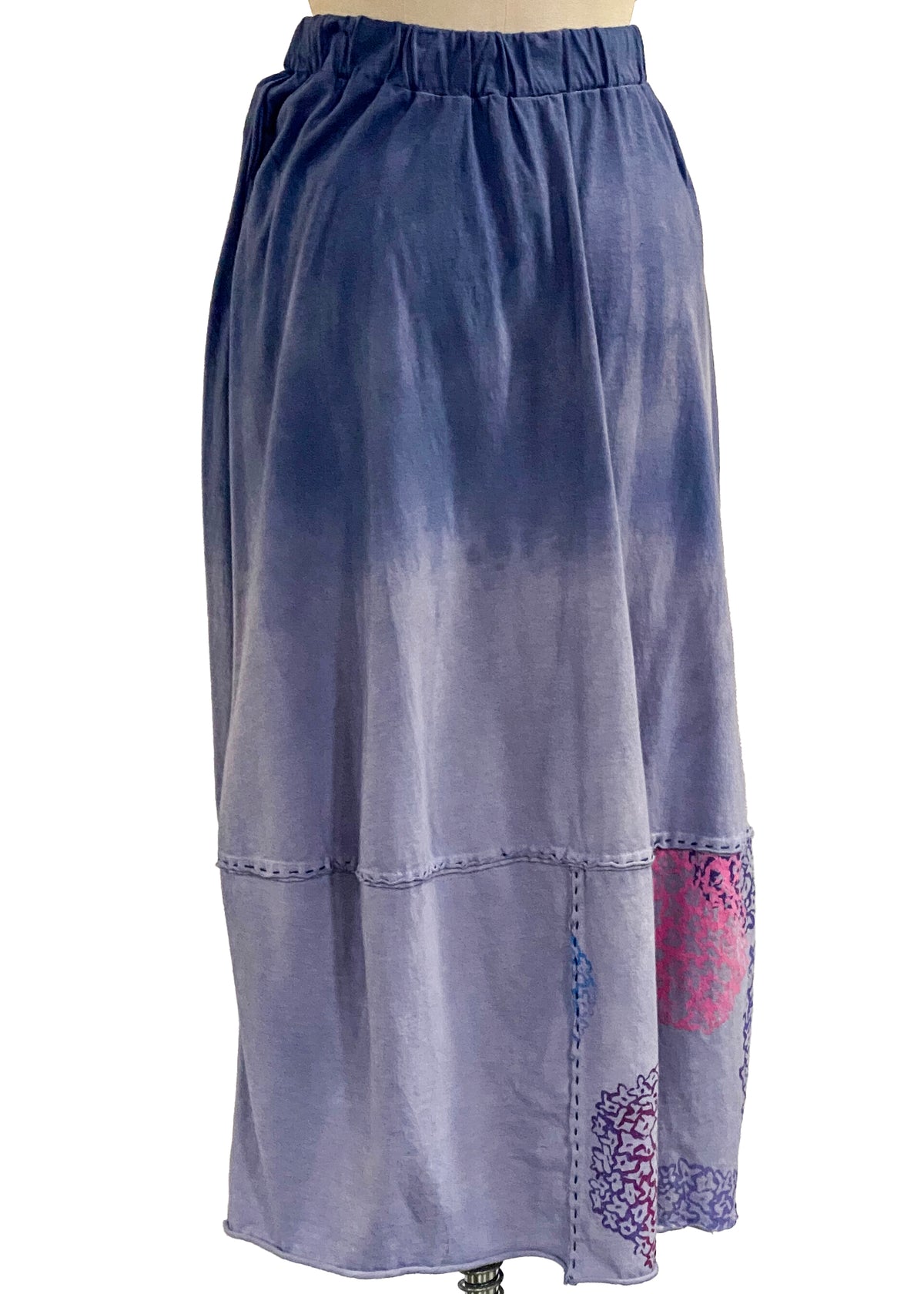 Giverny Skirt | Organic Cotton Jersey | Hydrangea Print Overdye | Off White, Blue, Lavender, Pink