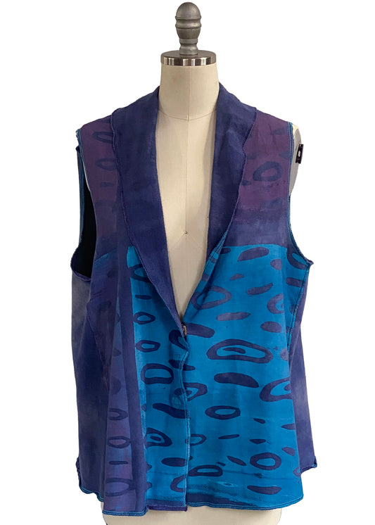 Panel Vest in French Terry w Oyster Print - Purple