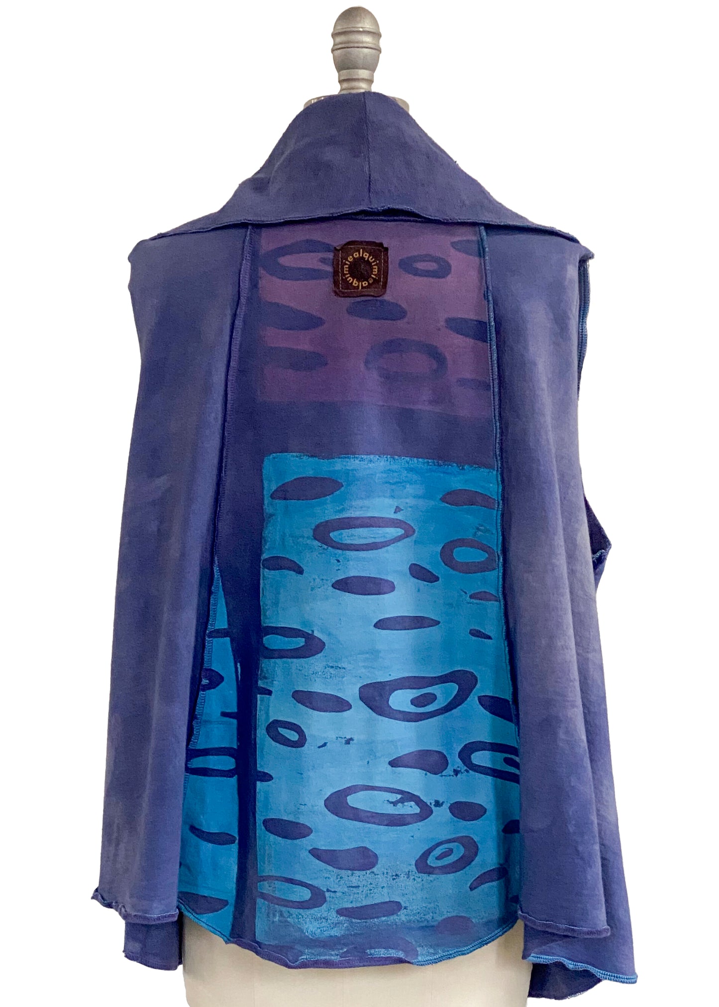 Panel Vest in French Terry w Oyster Print - Purple