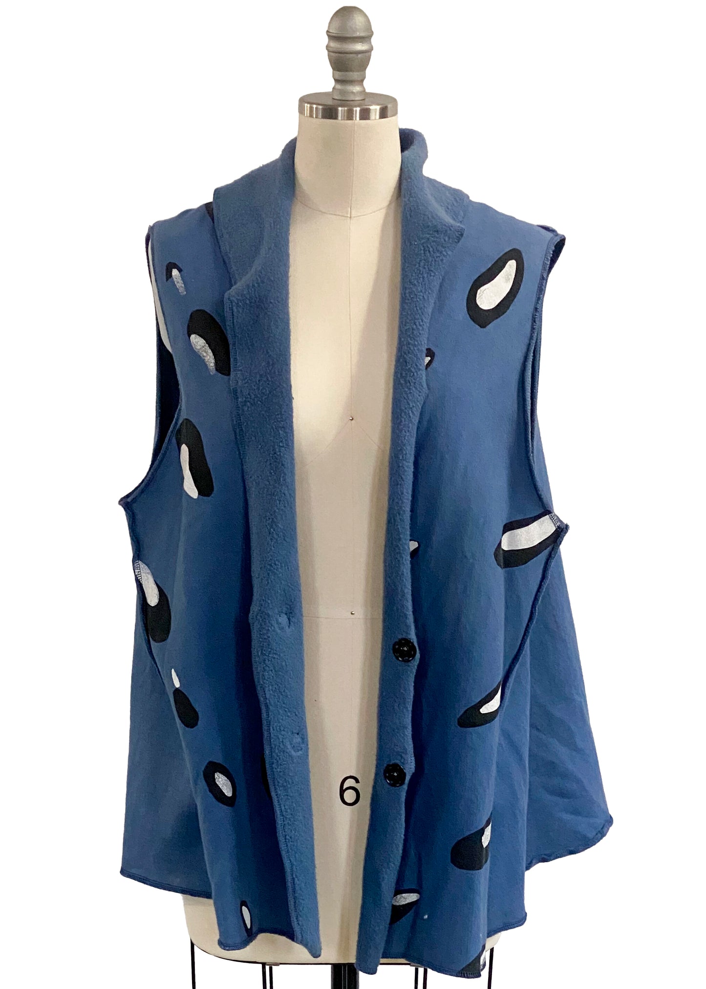 Panel Vest in French Terry w Spots Print - Indigo