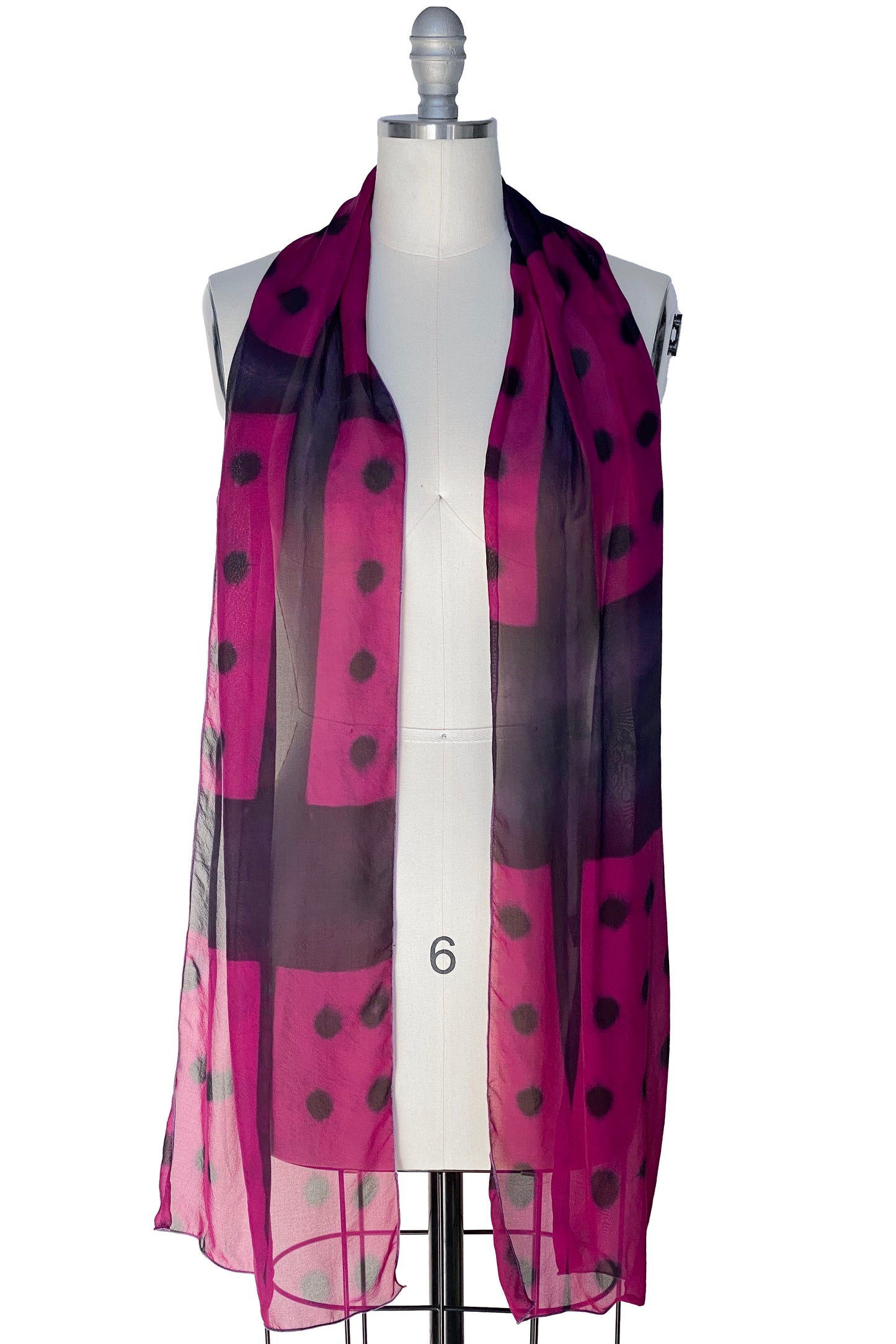Silk Chiffon Scarf w/ Shibori Itajime Dot Dye - Pink & Black