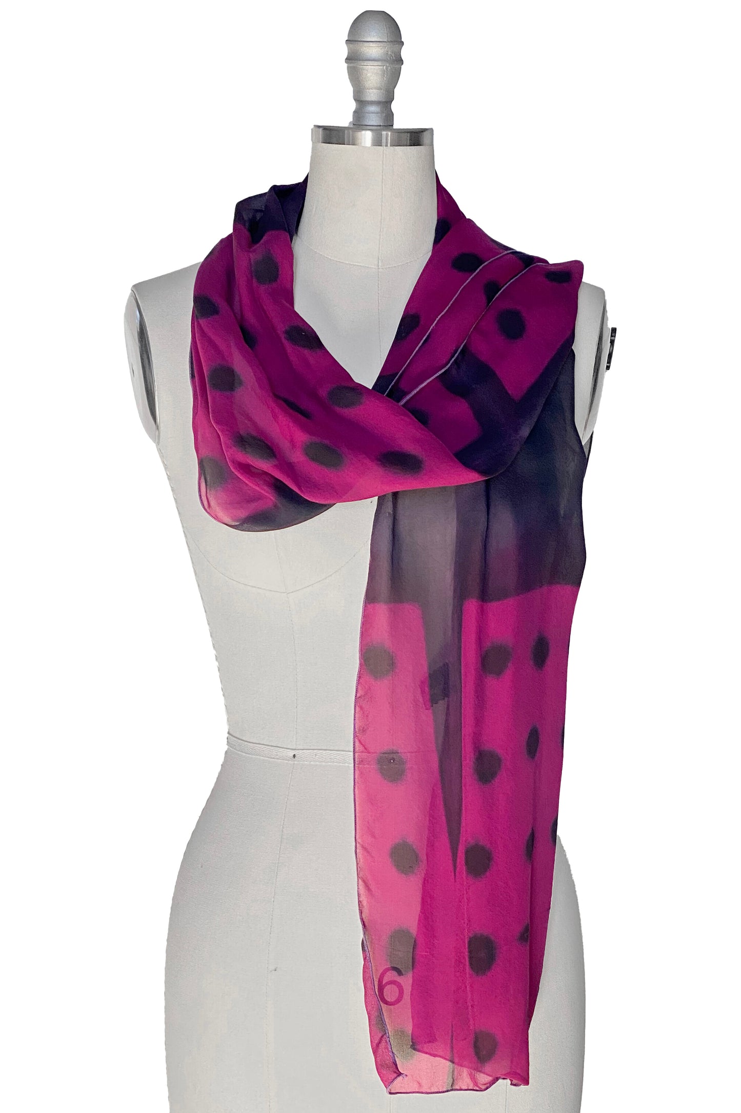 Silk Chiffon Scarf w/ Shibori Itajime Dot Dye - Pink & Black