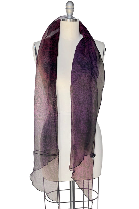 Organza Scarf w/ Alligator Print - Black & Plum