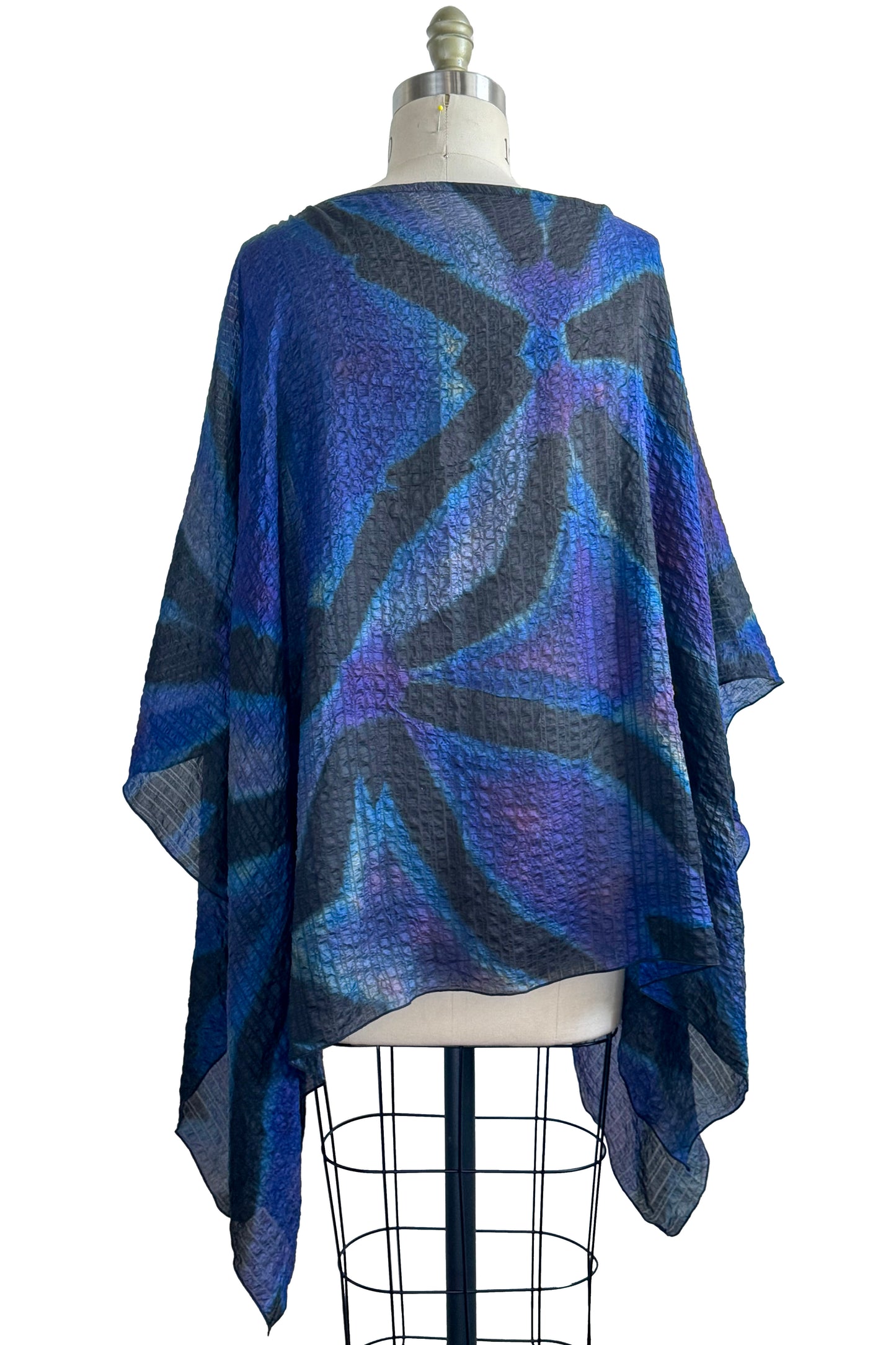 Button Drape in Seersucker Silk w/ Shibori Dye - Black, Blue & Violet