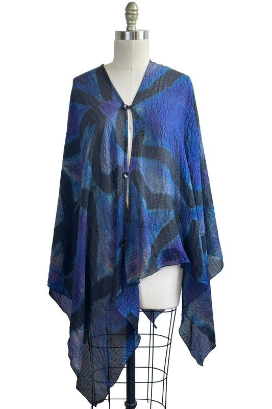 Button Drape in Seersucker Silk w/ Shibori Dye - Black, Blue & Violet