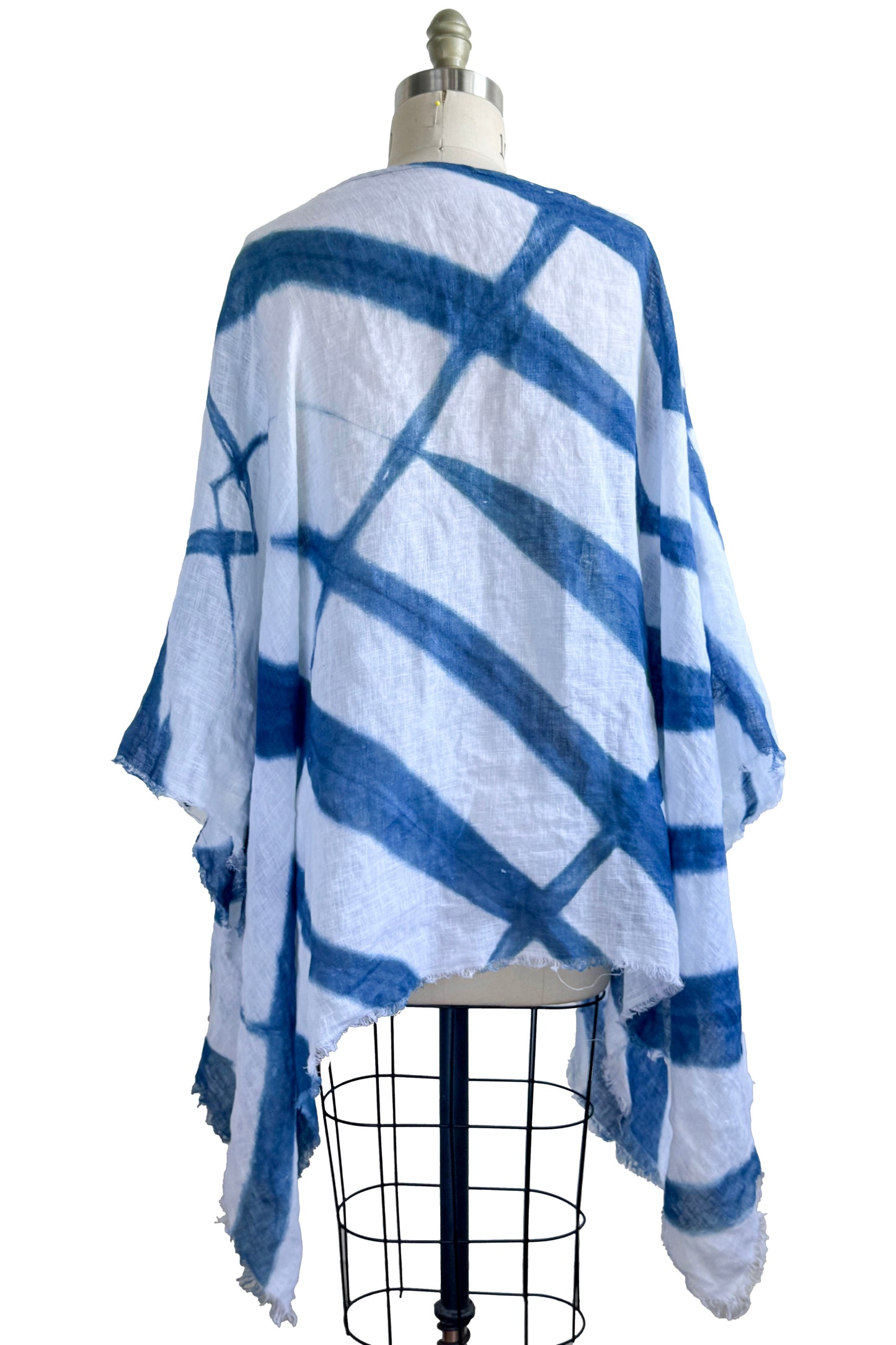 Button Drape in Linen w/ Shibori Dye - Indigo & White