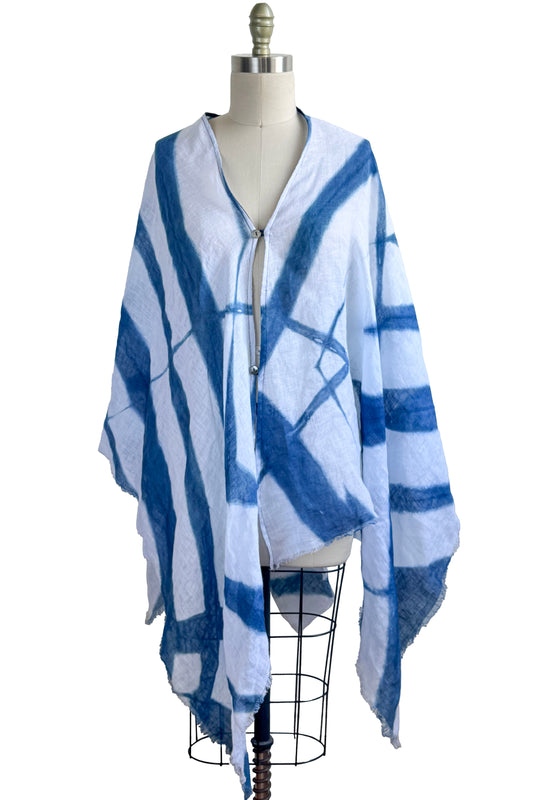 Button Drape in Linen w/ Shibori Dye - Indigo & White
