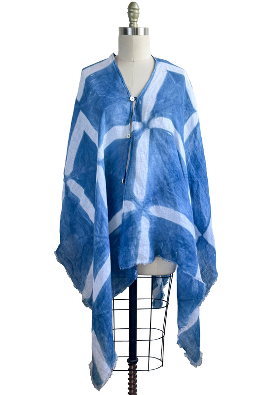 Button Drape - Linen - Itajime Stick Dye - Indigo & White