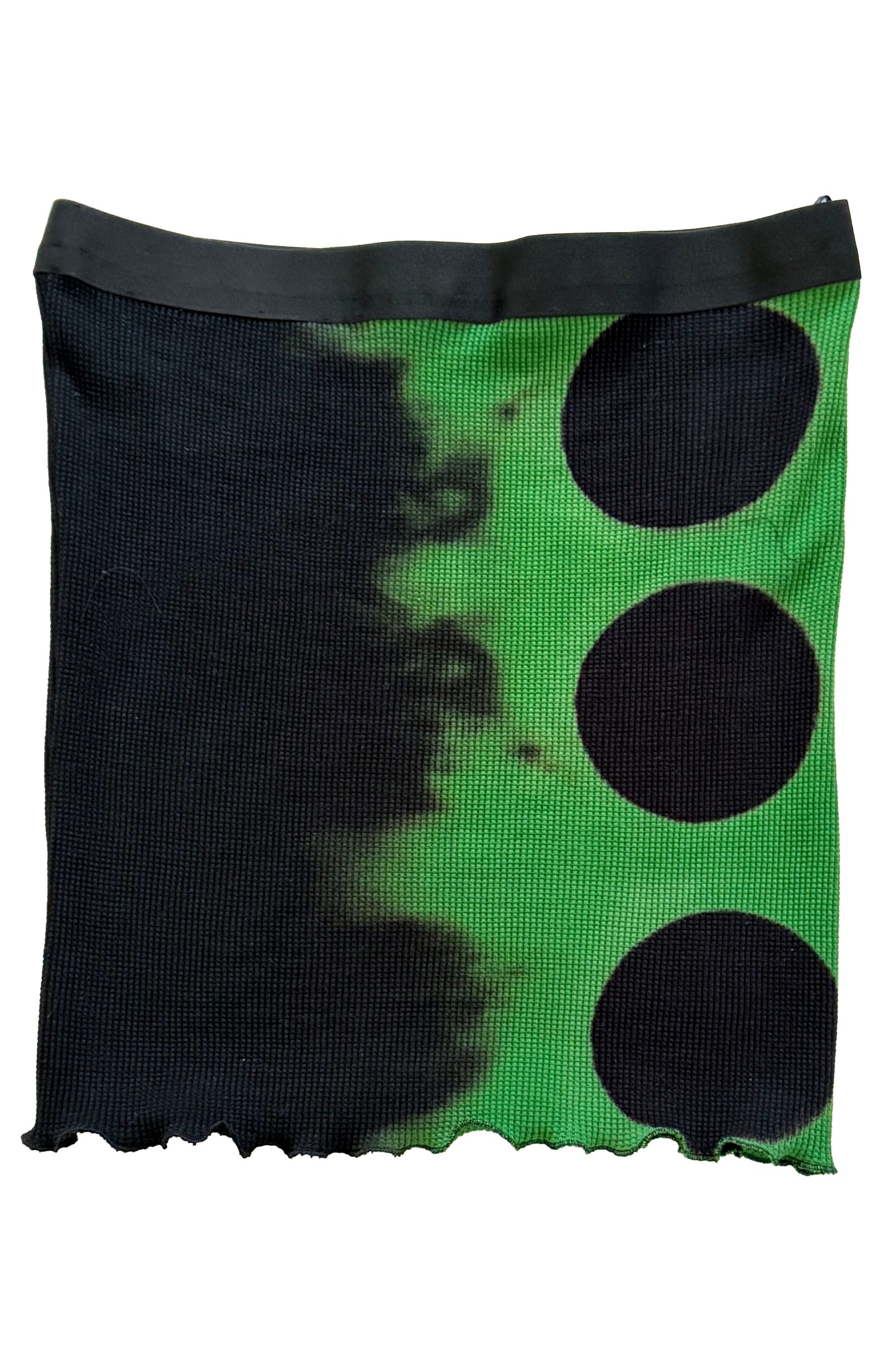 Short Waffle Stretch Tube Skirt w/ Itajimie Circle Dye - Green & Black - Large