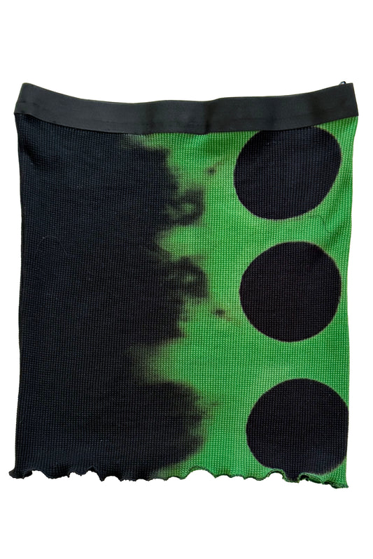 Short Waffle Stretch Tube Skirt w/ Itajimie Circle Dye - Green & Black - Large