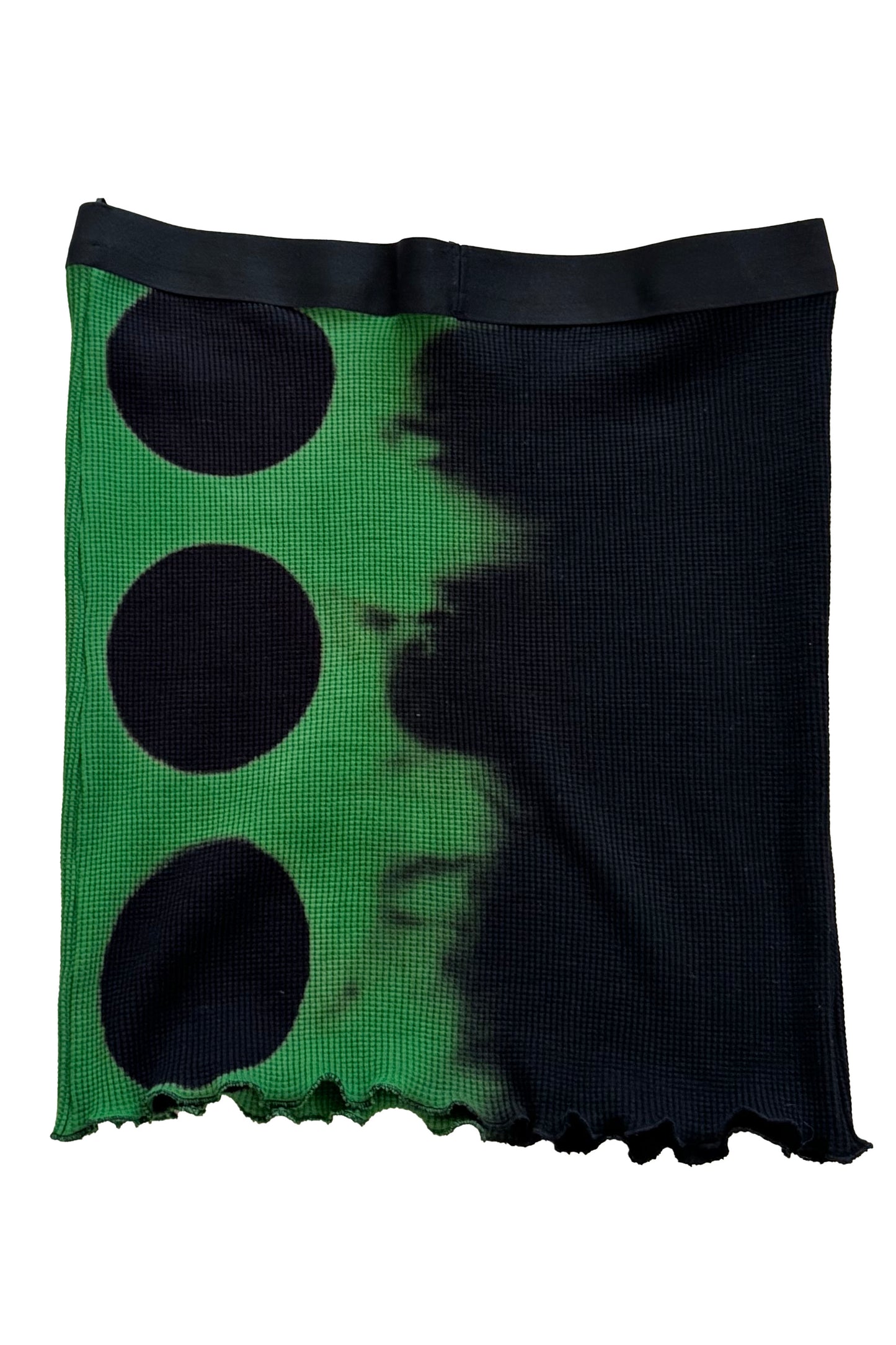 Short Waffle Stretch Tube Skirt w/ Itajimie Circle Dye - Green & Black - Large