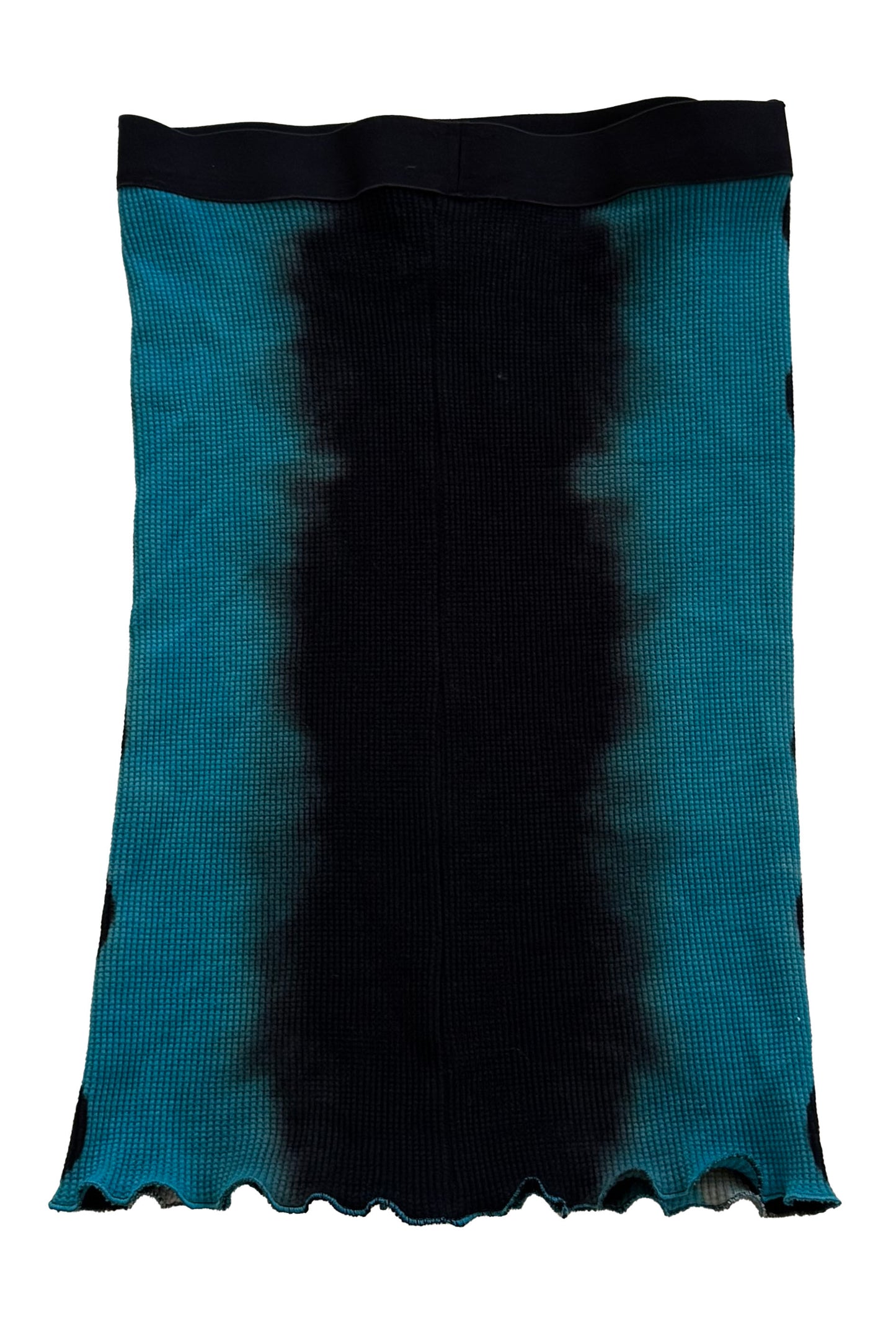 Short Waffle Stretch Tube Skirt w/ Itajimie Dye - Turquoise & Black - Small