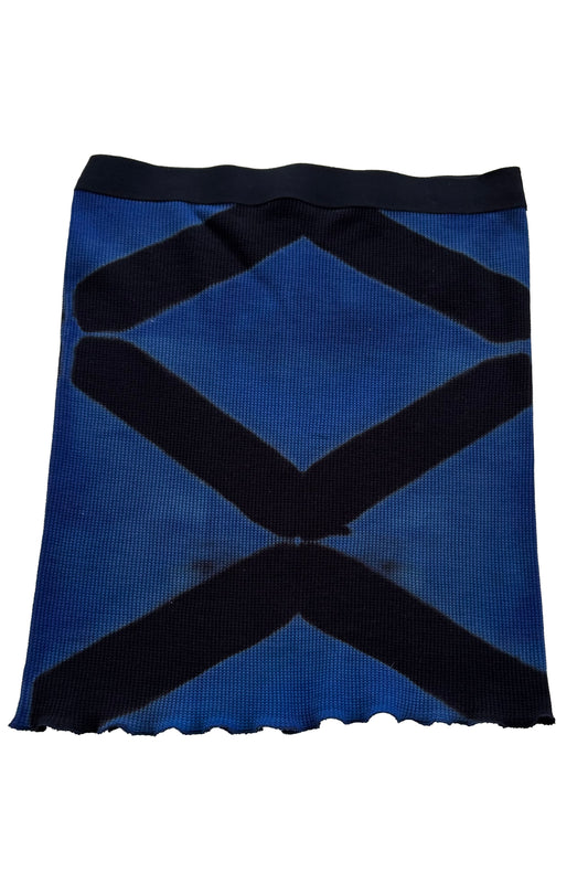 Short Waffle Stretch Tube Skirt w/ Itajimie Dye - Blue & Black - Large