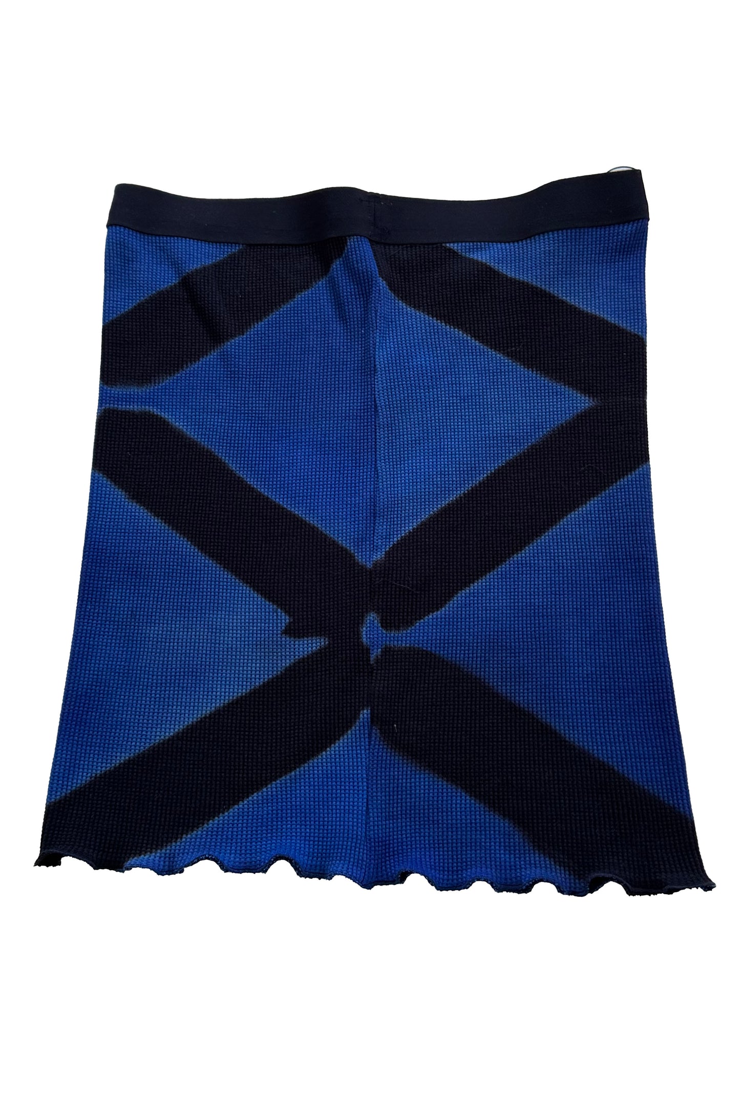 Short Waffle Stretch Tube Skirt w/ Itajimie Dye - Blue & Black - Large