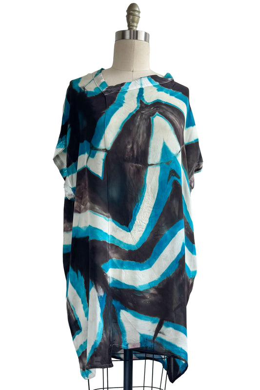 Petra Tunic Silk Georgette w/ Itajime Dye - Blue, Black & White - Medium
