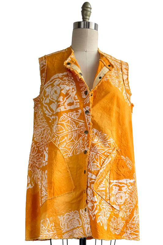 Quant Dress in Cotton w/ Tile Print - Marigold Yellow & White - Small