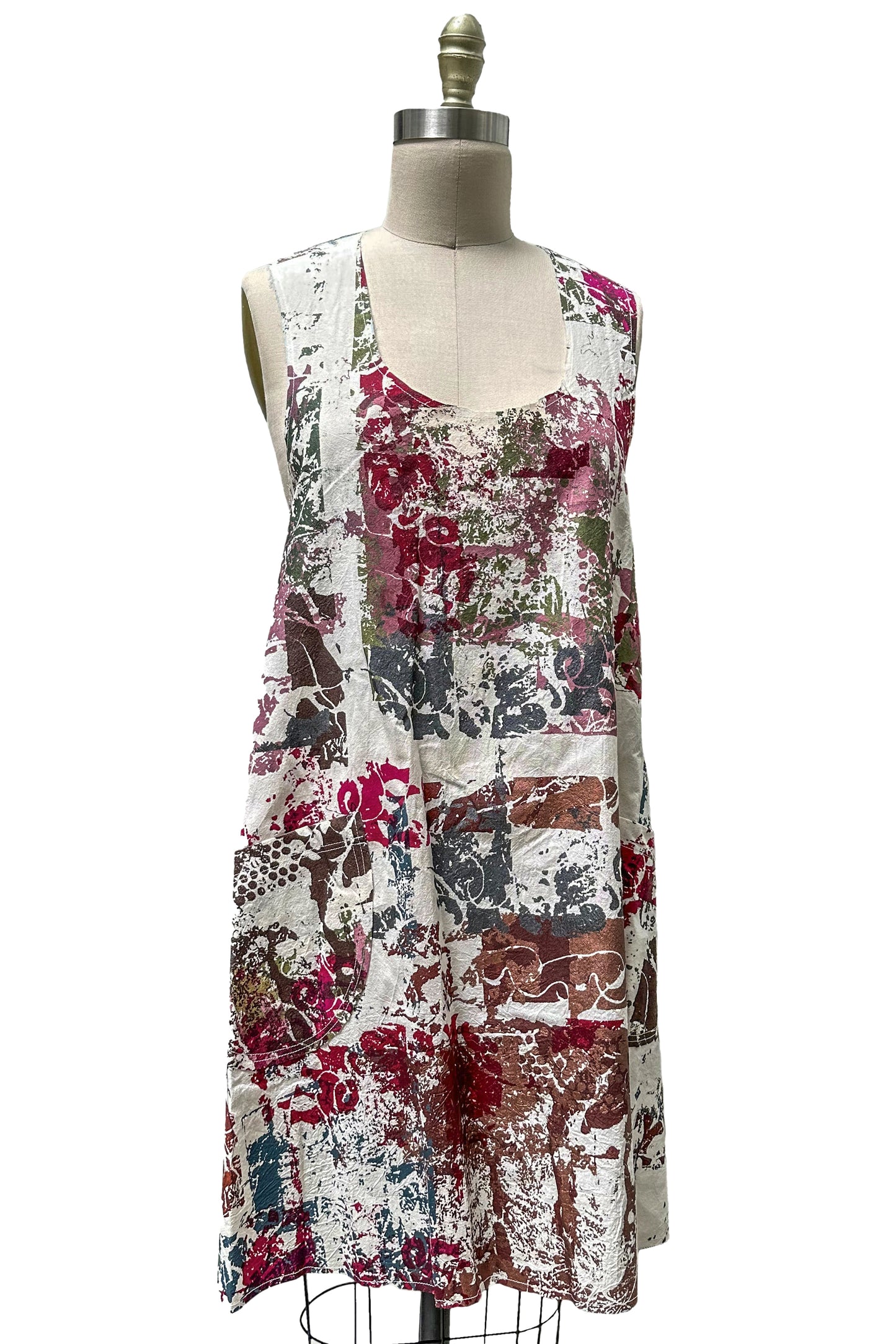 Apron Dress in Cotton | Chaos Print - White, Black & Berry