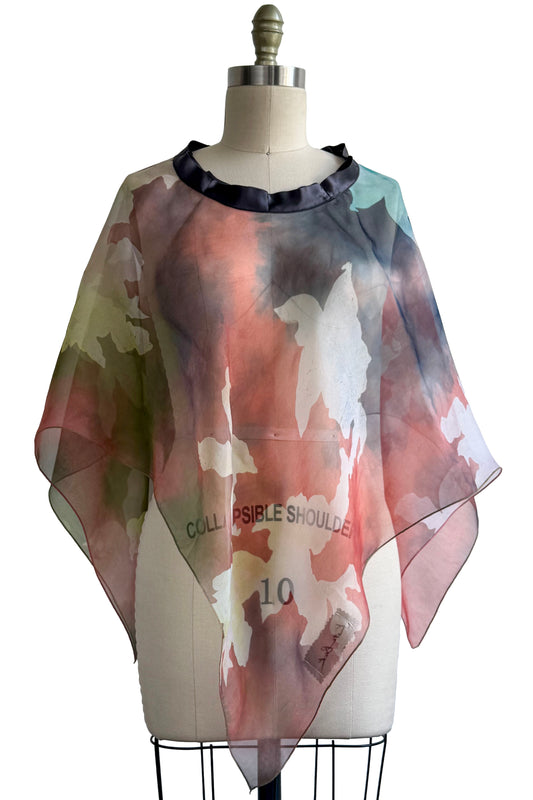 Poncho in Silk Organza w/ Azalea Print - Painted Multi